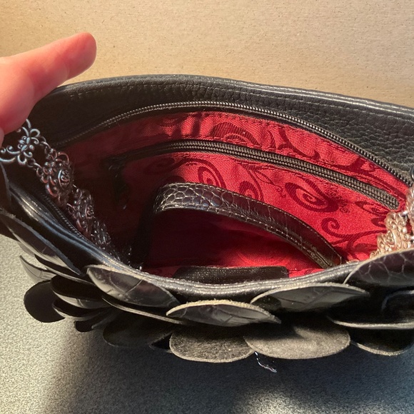 Brighton BLACK Flower Leather Camilla Shoulder Bag - Picture 3 of 12